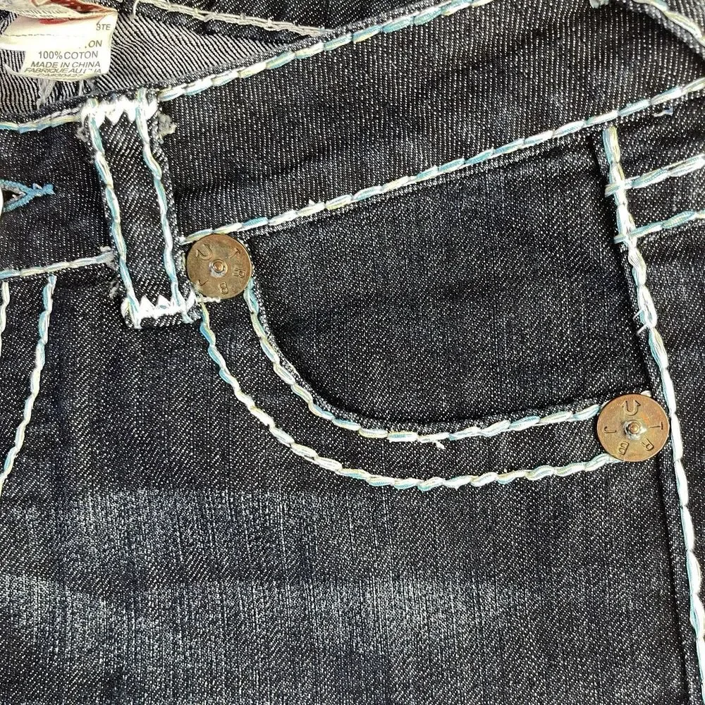 True Religion Joey Super T Jeans Womens 26 Blue White Stitching Straight USA - Picture 12 of 16